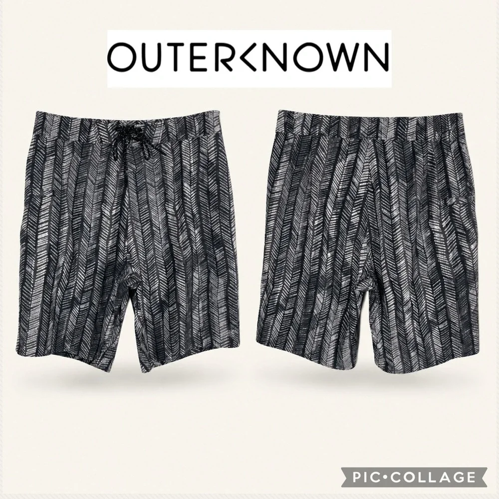 Outerknown Apex Boardshorts Men 33 Grey Black Geometric Surf Trunks Kelly Slater